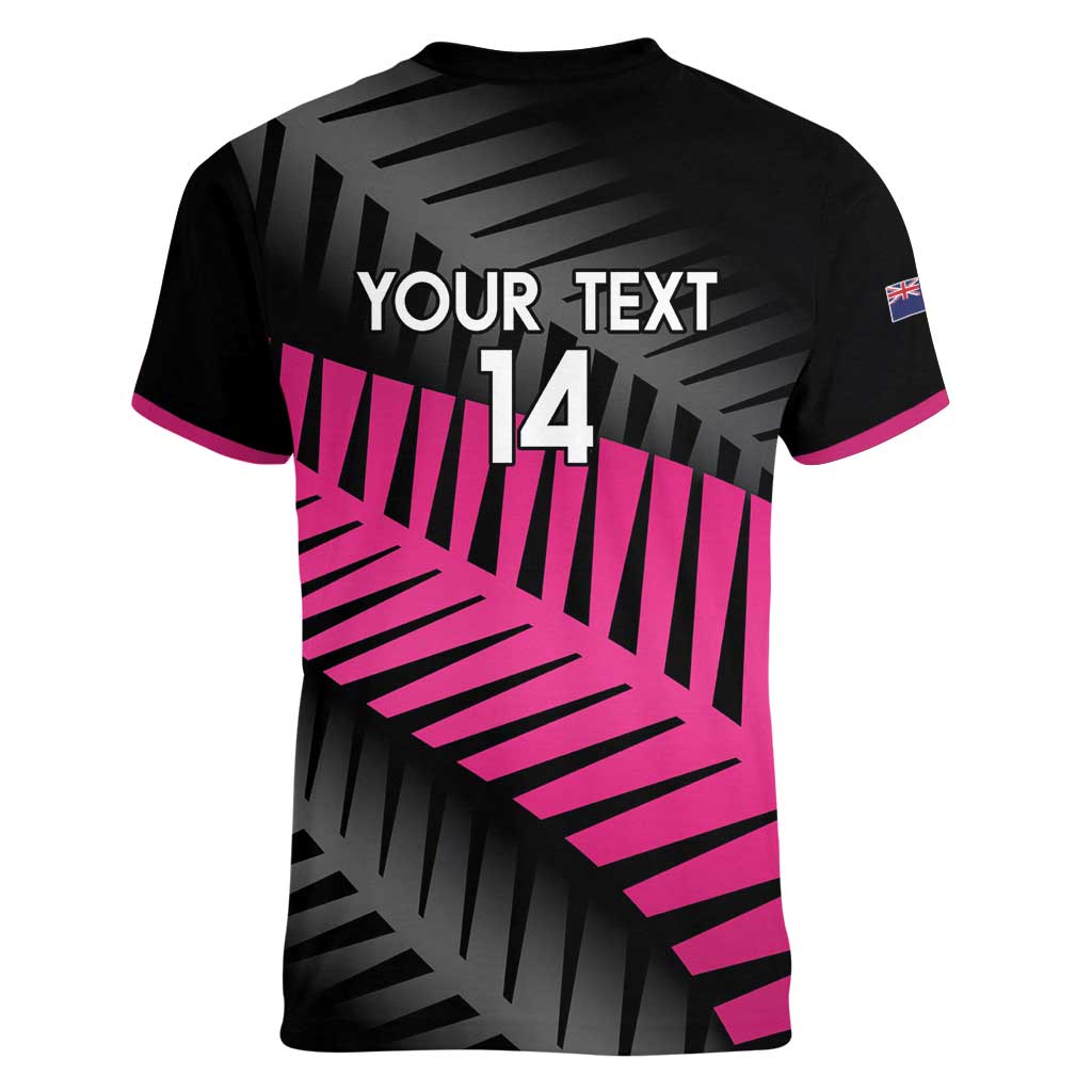 New Zealand Silver Fern Rugby Custom Women V-Neck T-Shirt 2025 All Black Go Champions - Polynesian Pride