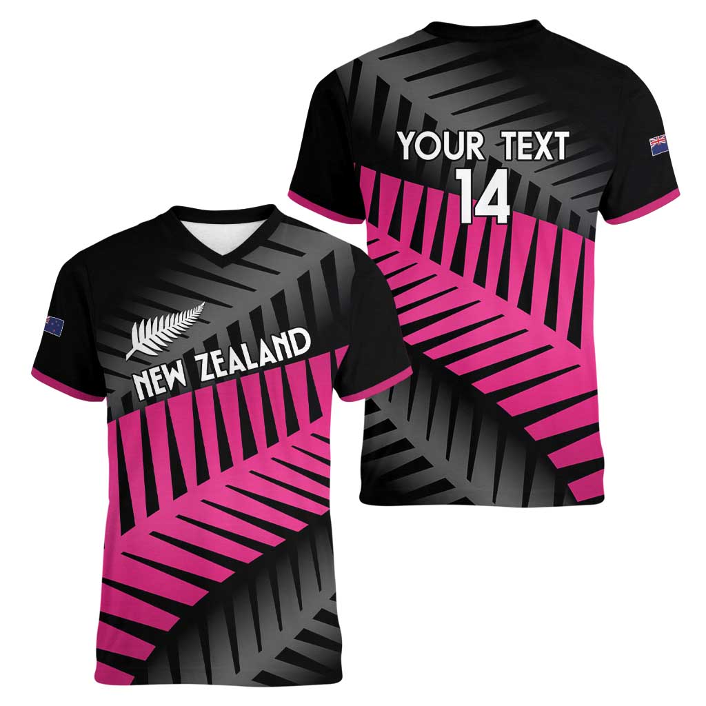 New Zealand Silver Fern Rugby Custom Women V-Neck T-Shirt 2025 All Black Go Champions - Polynesian Pride