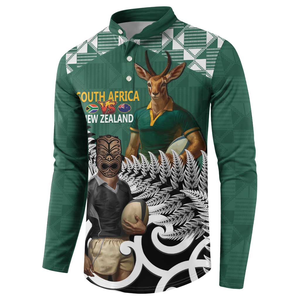 New Zealand South Africa Rugby Custom Button Sweatshirt Springboks Kente All Black Maori Together - Polynesian Pride