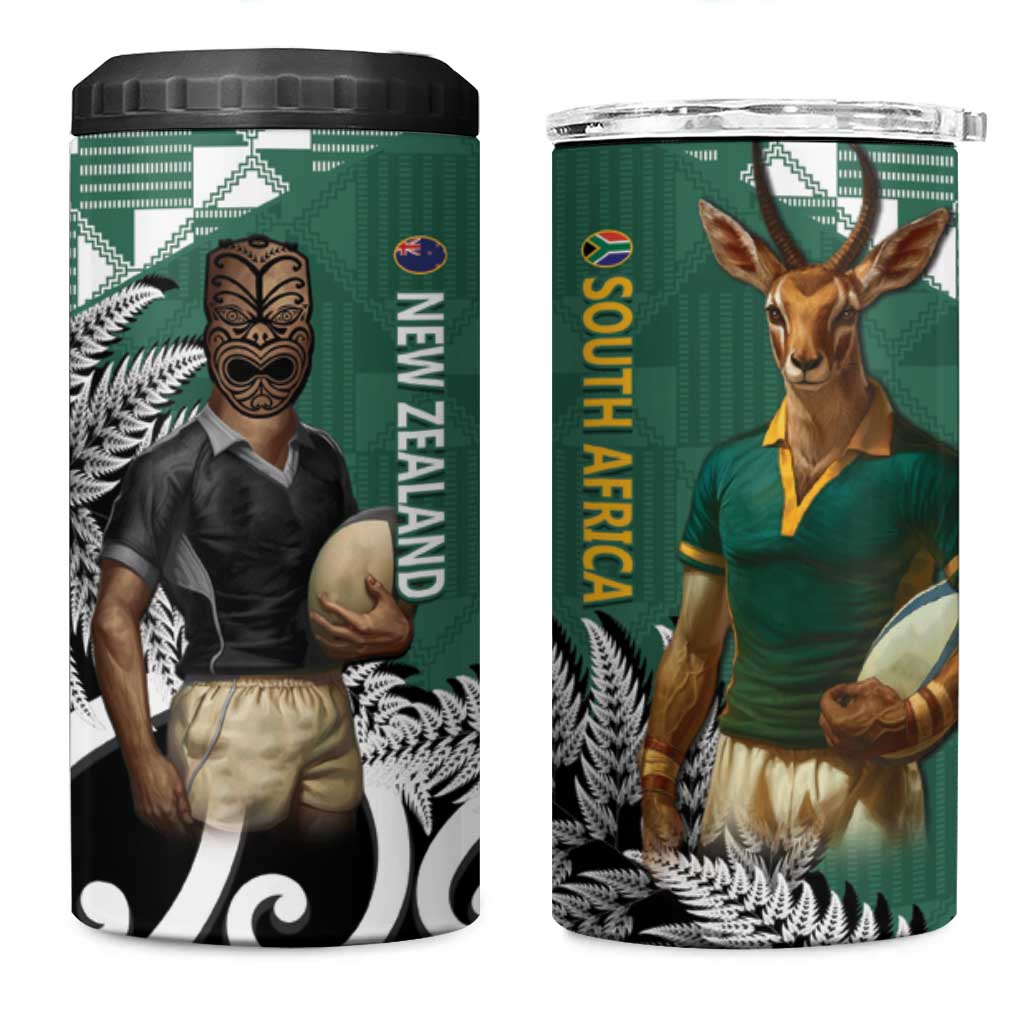 New Zealand South Africa Rugby 4 in 1 Can Cooler Tumbler Springboks Kente All Black Maori Together - Polynesian Pride