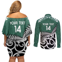 New Zealand South Africa Rugby Custom Couples Matching Off Shoulder Short Dress and Long Sleeve Button Shirt Springboks Kente All Black Maori Together - Polynesian Pride
