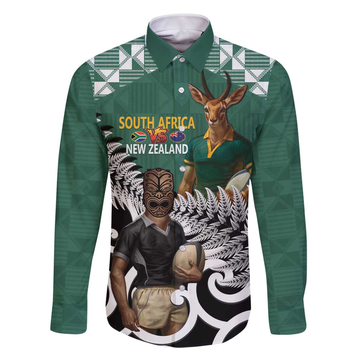 New Zealand South Africa Rugby Custom Family Matching Off The Shoulder Long Sleeve Dress and Hawaiian Shirt Springboks Kente All Black Maori Together - Polynesian Pride