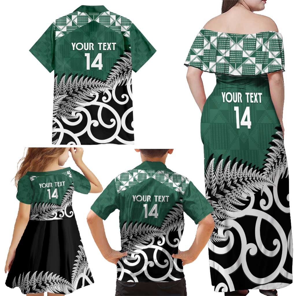 New Zealand South Africa Rugby Custom Family Matching Off Shoulder Maxi Dress and Hawaiian Shirt Springboks Kente All Black Maori Together - Polynesian Pride