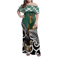 New Zealand South Africa Rugby Custom Family Matching Off Shoulder Maxi Dress and Hawaiian Shirt Springboks Kente All Black Maori Together - Polynesian Pride