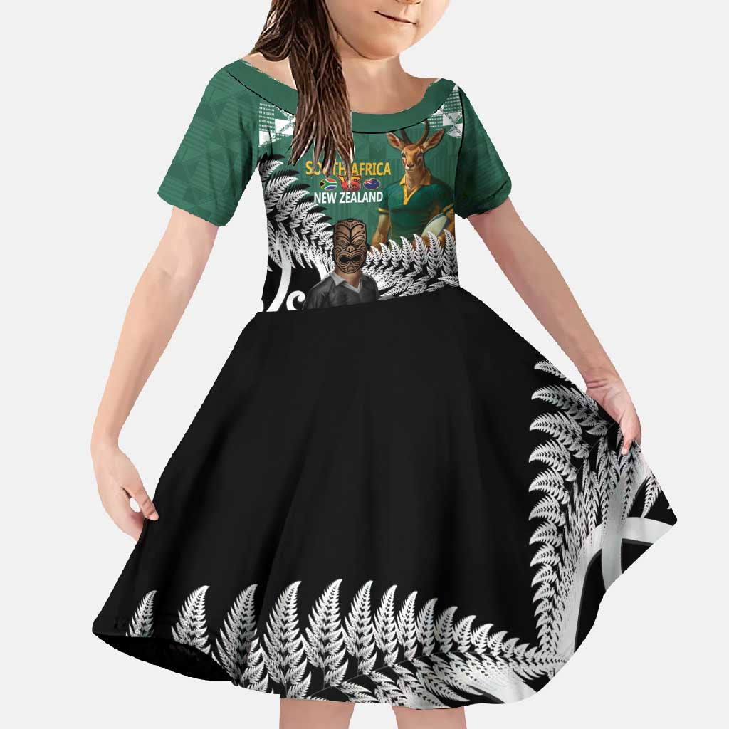 New Zealand South Africa Rugby Custom Family Matching Short Sleeve Bodycon Dress and Hawaiian Shirt Springboks Kente All Black Maori Together - Polynesian Pride