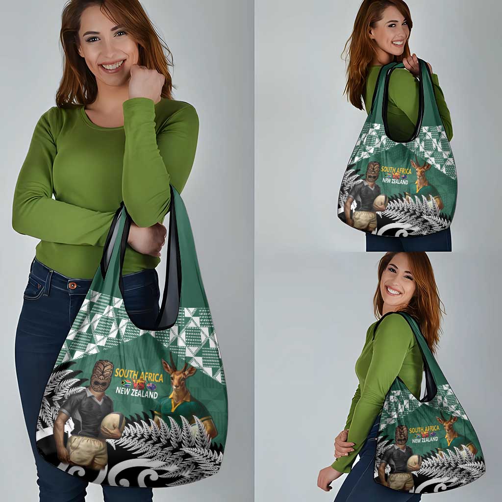 New Zealand South Africa Rugby Grocery Bag Springboks Kente All Black Maori Together - Polynesian Pride