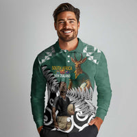 New Zealand South Africa Rugby Custom Long Sleeve Polo Shirt Springboks Kente All Black Maori Together - Polynesian Pride