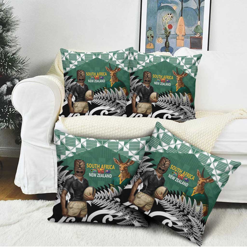 New Zealand South Africa Rugby Pillow Cover Springboks Kente All Black Maori Together - Polynesian Pride
