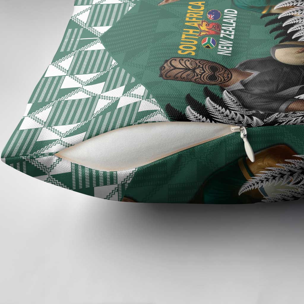 New Zealand South Africa Rugby Pillow Cover Springboks Kente All Black Maori Together - Polynesian Pride