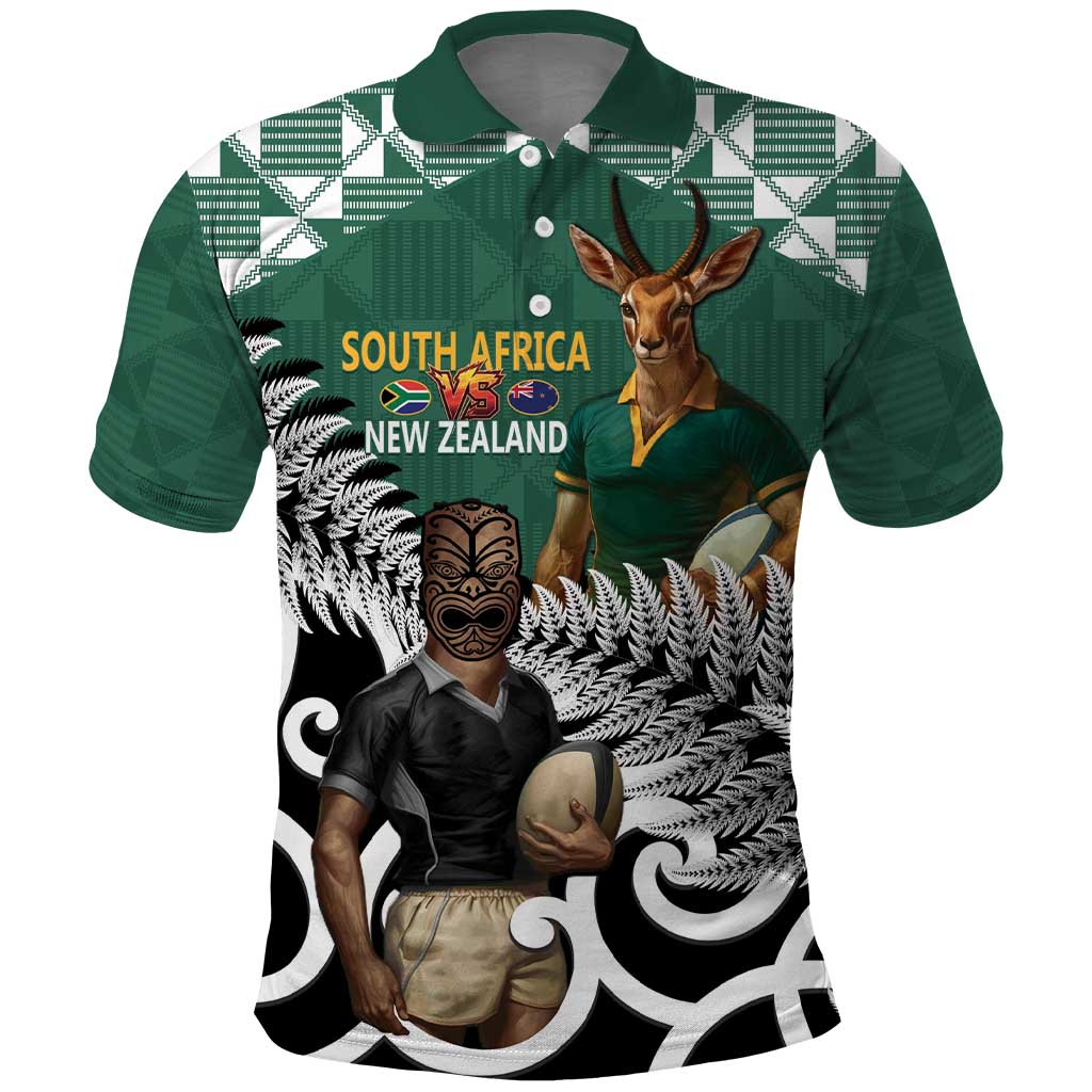 New Zealand South Africa Rugby Custom Polo Shirt Springboks Kente All Black Maori Together - Polynesian Pride