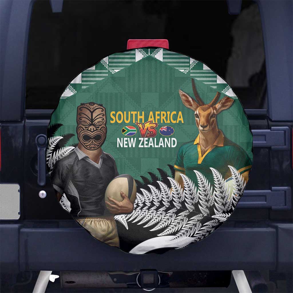 New Zealand South Africa Rugby Spare Tire Cover Springboks Kente All Black Maori Together - Polynesian Pride