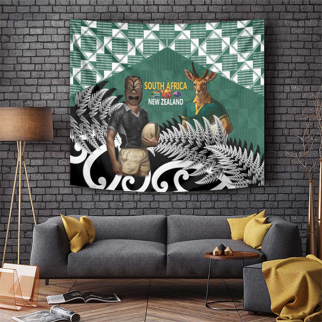New Zealand South Africa Rugby Tapestry Springboks Kente All Black Maori Together - Polynesian Pride