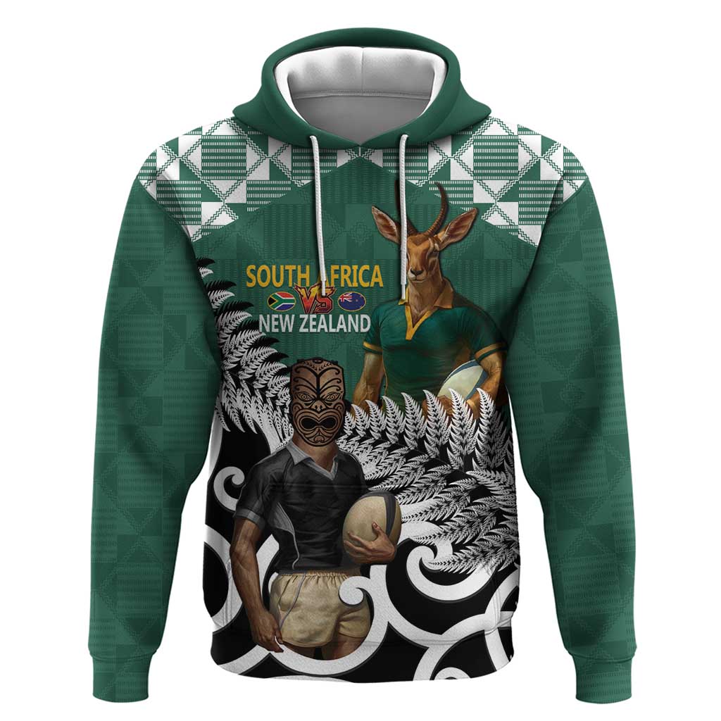 New Zealand South Africa Rugby Custom Zip Hoodie Springboks Kente All Black Maori Together - Polynesian Pride