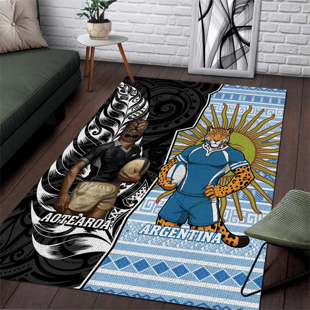 New Zealand Argentina Rugby Area Rug 2025 Los Pumas All Black Together - Polynesian Pride