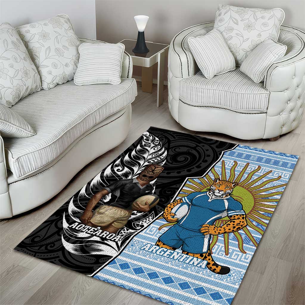 New Zealand Argentina Rugby Area Rug 2025 Los Pumas All Black Together - Polynesian Pride