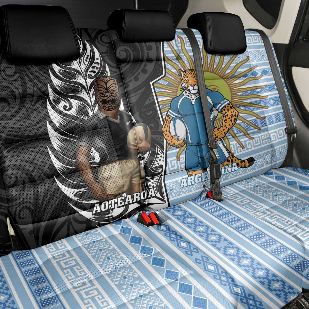 New Zealand Argentina Rugby Back Car Seat Cover 2025 Los Pumas All Black Together - Polynesian Pride