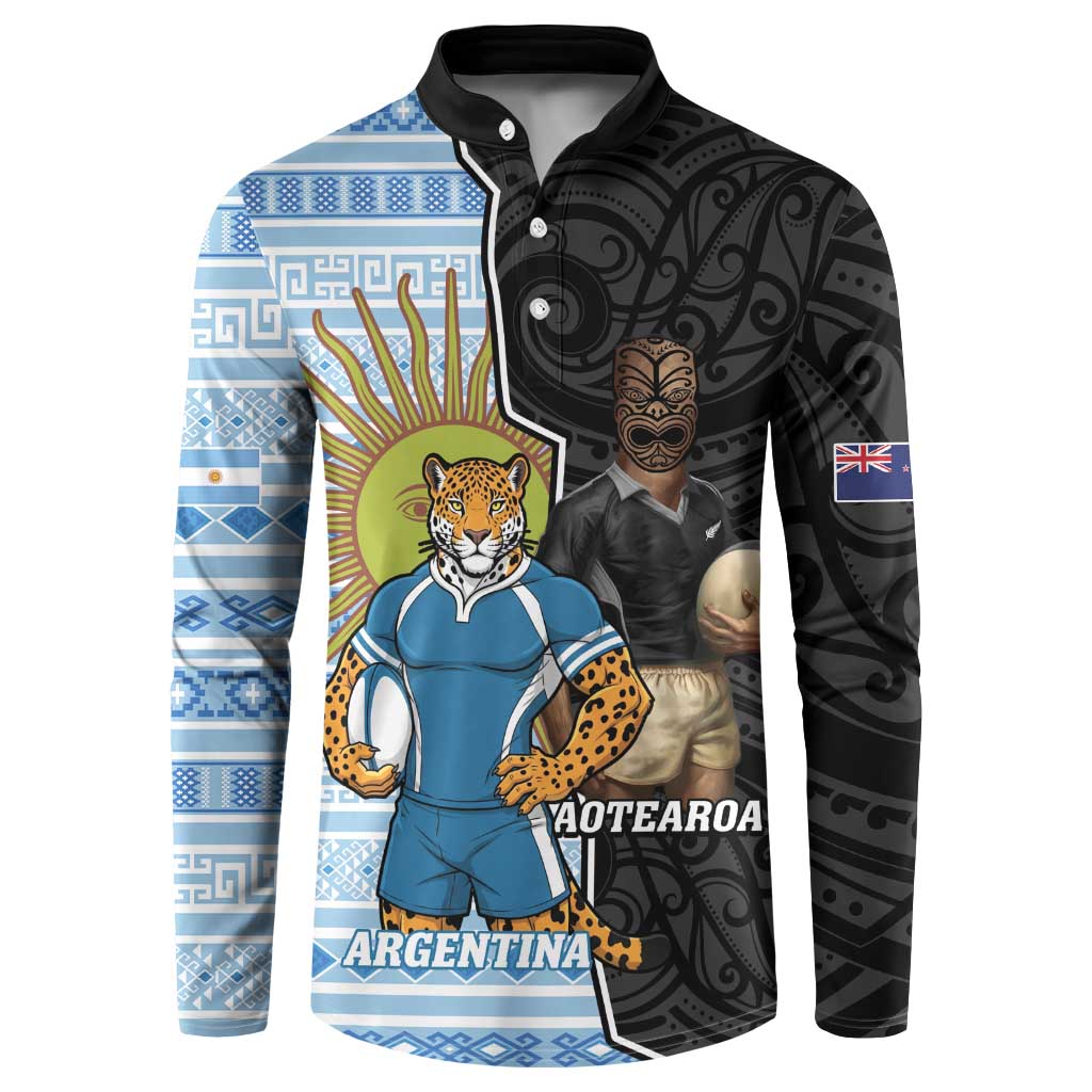 New Zealand Argentina Rugby Custom Button Sweatshirt 2025 Los Pumas All Black Together - Polynesian Pride