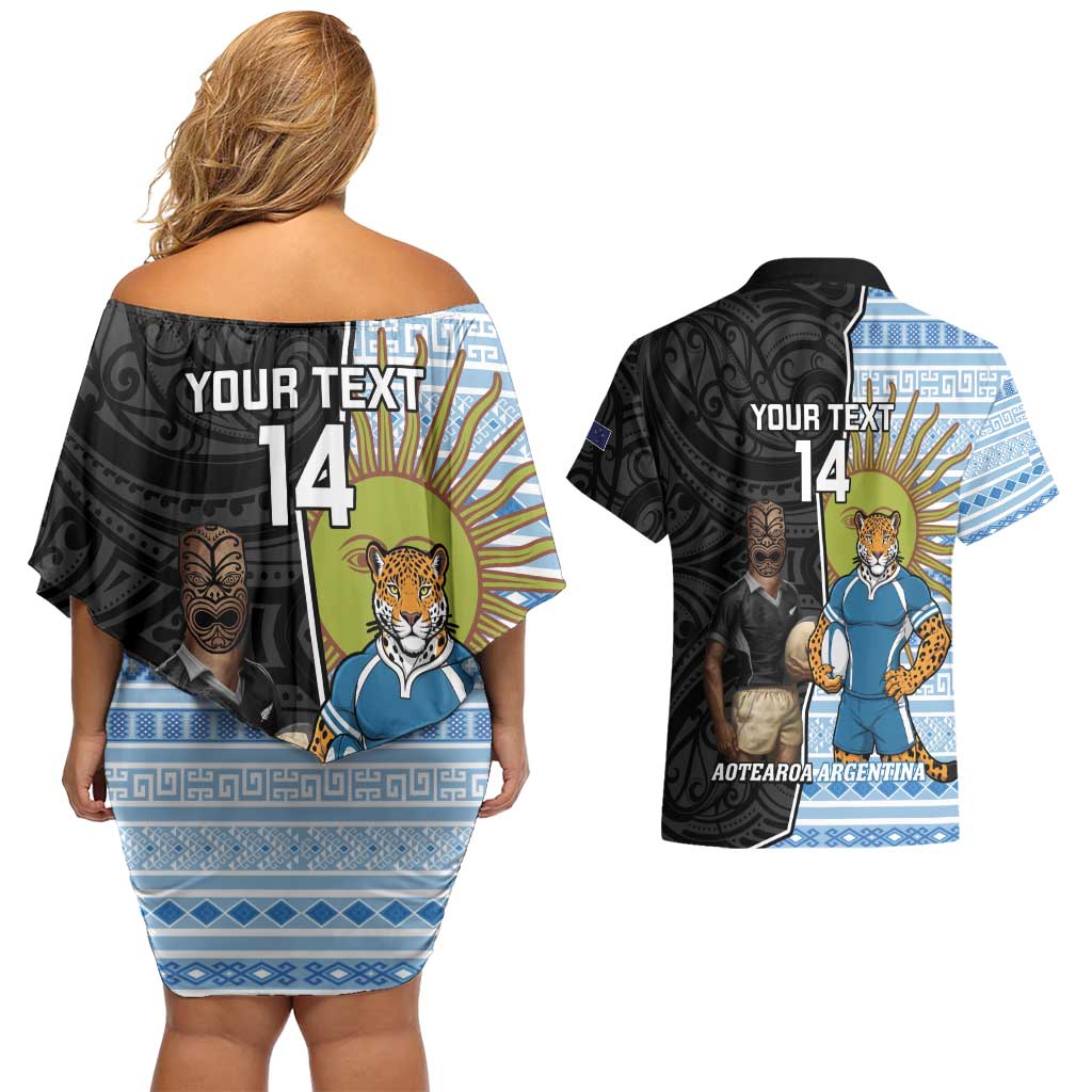 New Zealand Argentina Rugby Custom Couples Matching Off Shoulder Short Dress and Hawaiian Shirt 2025 Los Pumas All Black Together - Polynesian Pride