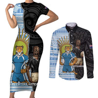 New Zealand Argentina Rugby Custom Couples Matching Short Sleeve Bodycon Dress and Long Sleeve Button Shirt 2025 Los Pumas All Black Together - Polynesian Pride