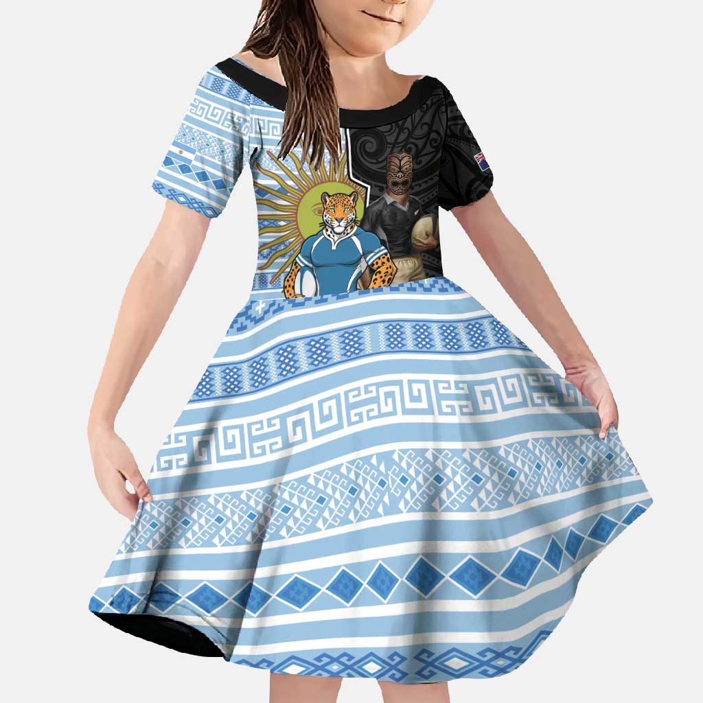 New Zealand Argentina Rugby Custom Family Matching Off Shoulder Maxi Dress and Hawaiian Shirt 2025 Los Pumas All Black Together - Polynesian Pride