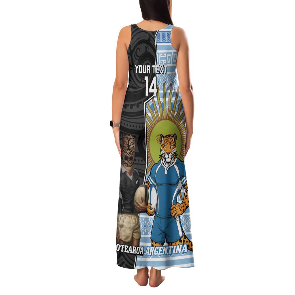 New Zealand Argentina Rugby Custom Family Matching Tank Maxi Dress and Hawaiian Shirt 2025 Los Pumas All Black Together - Polynesian Pride