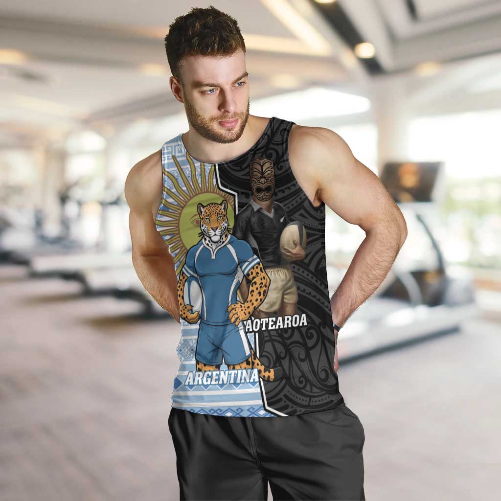 New Zealand Argentina Rugby Custom Men Tank Top 2025 Los Pumas All Black Together - Polynesian Pride