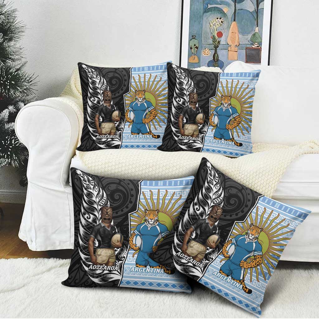 New Zealand Argentina Rugby Pillow Cover 2025 Los Pumas All Black Together - Polynesian Pride