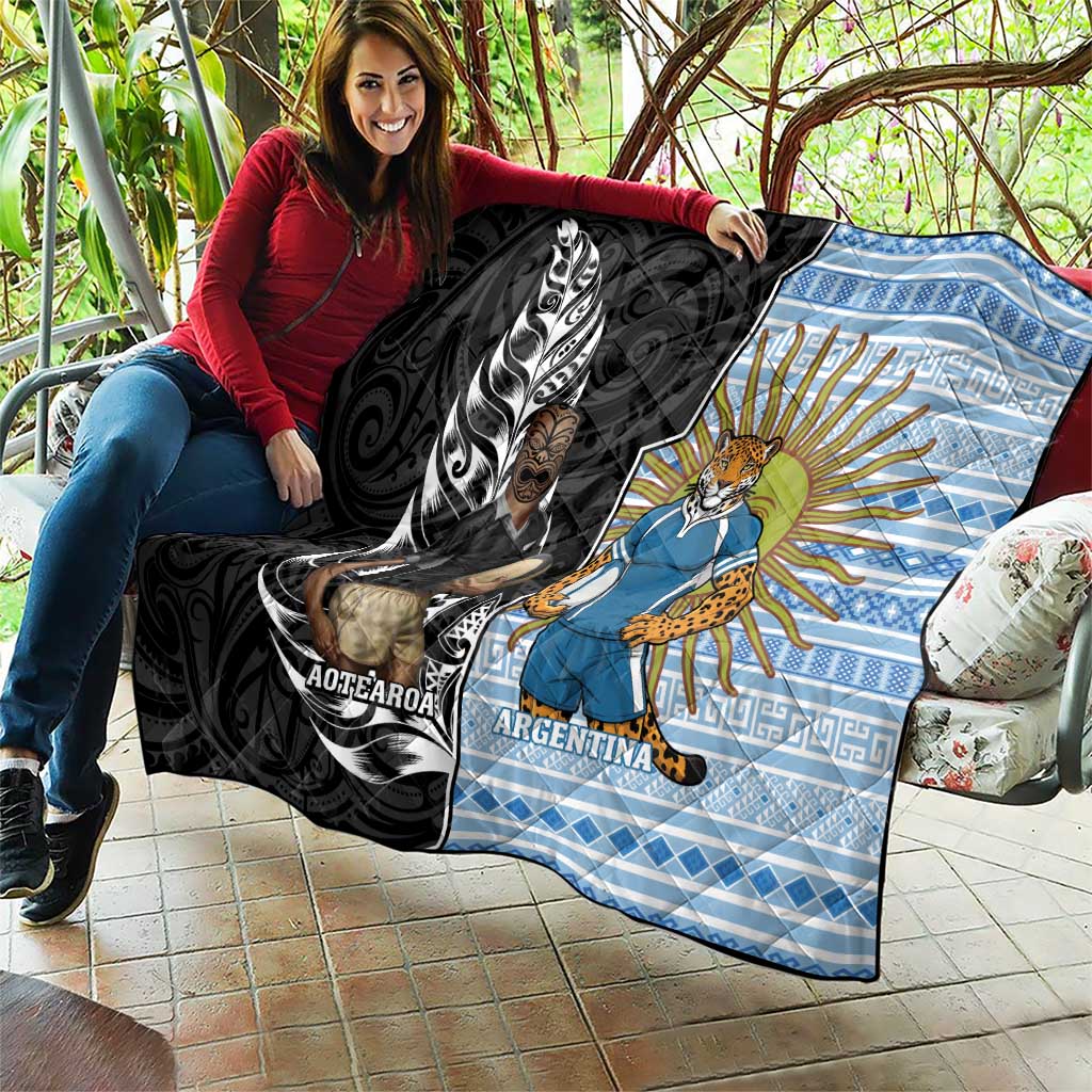 New Zealand Argentina Rugby Quilt 2025 Los Pumas All Black Together - Polynesian Pride