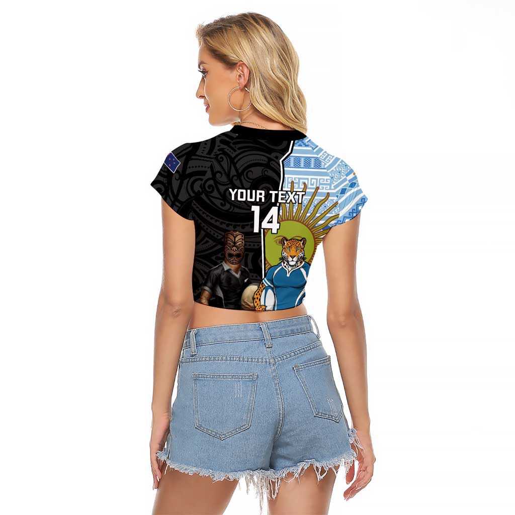 New Zealand Argentina Rugby Custom Raglan Cropped T Shirt 2025 Los Pumas All Black Together - Polynesian Pride