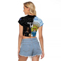 New Zealand Argentina Rugby Custom Raglan Cropped T Shirt 2025 Los Pumas All Black Together - Polynesian Pride