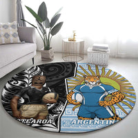 New Zealand Argentina Rugby Round Carpet 2025 Los Pumas All Black Together - Polynesian Pride