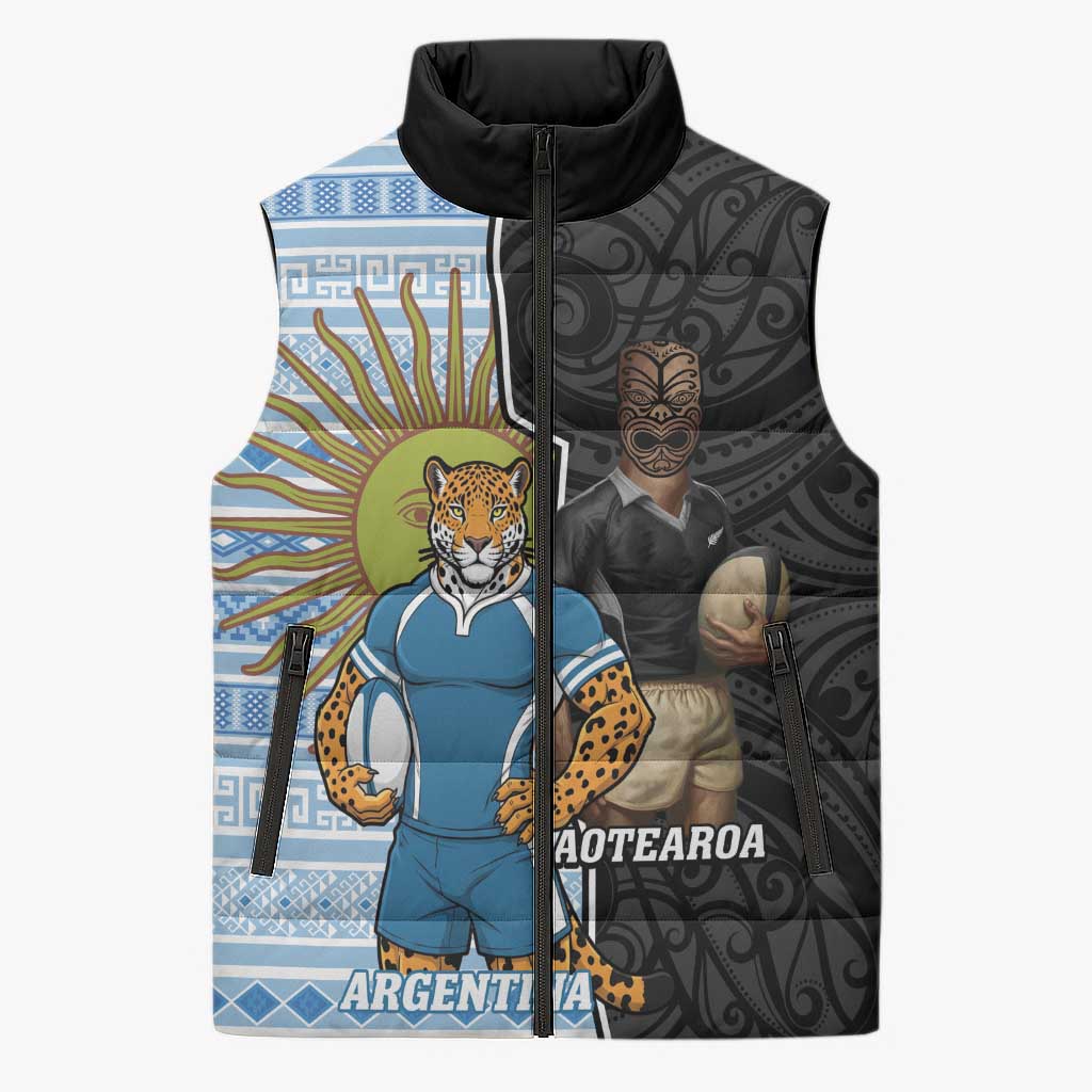 New Zealand Argentina Rugby Custom Sleeveless Puffer Jacket 2025 Los Pumas All Black Together - Polynesian Pride