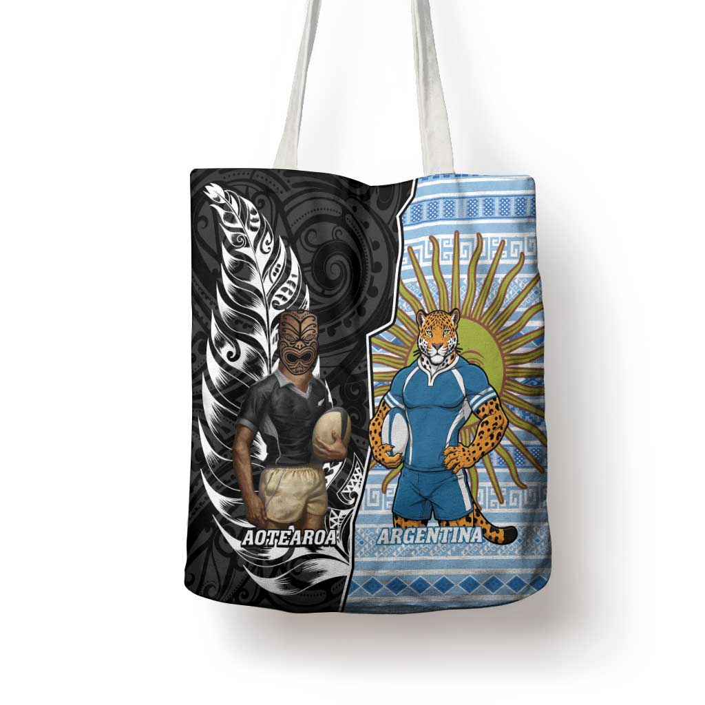 New Zealand Argentina Rugby Tote Bag 2025 Los Pumas All Black Together - Polynesian Pride