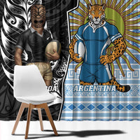 New Zealand Argentina Rugby Window Curtain 2025 Los Pumas All Black Together - Polynesian Pride