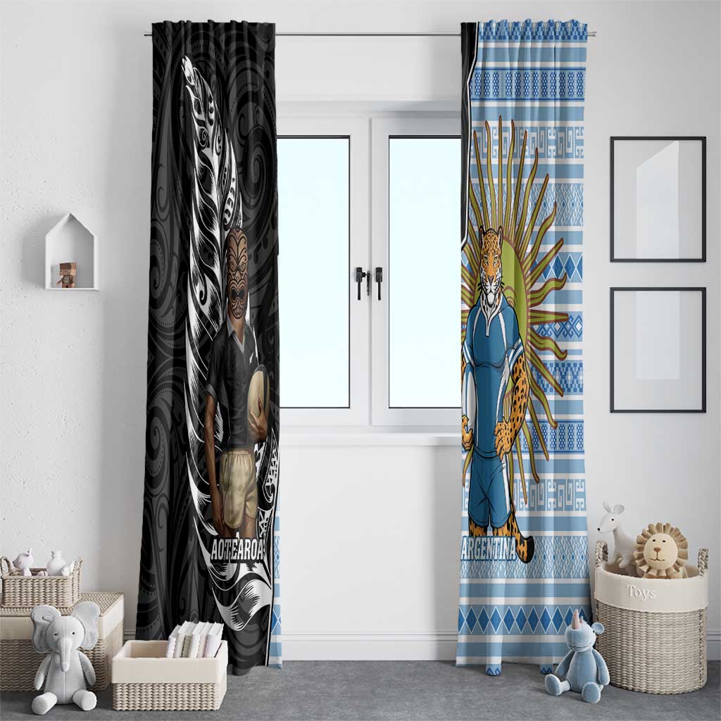 New Zealand Argentina Rugby Window Curtain 2025 Los Pumas All Black Together - Polynesian Pride