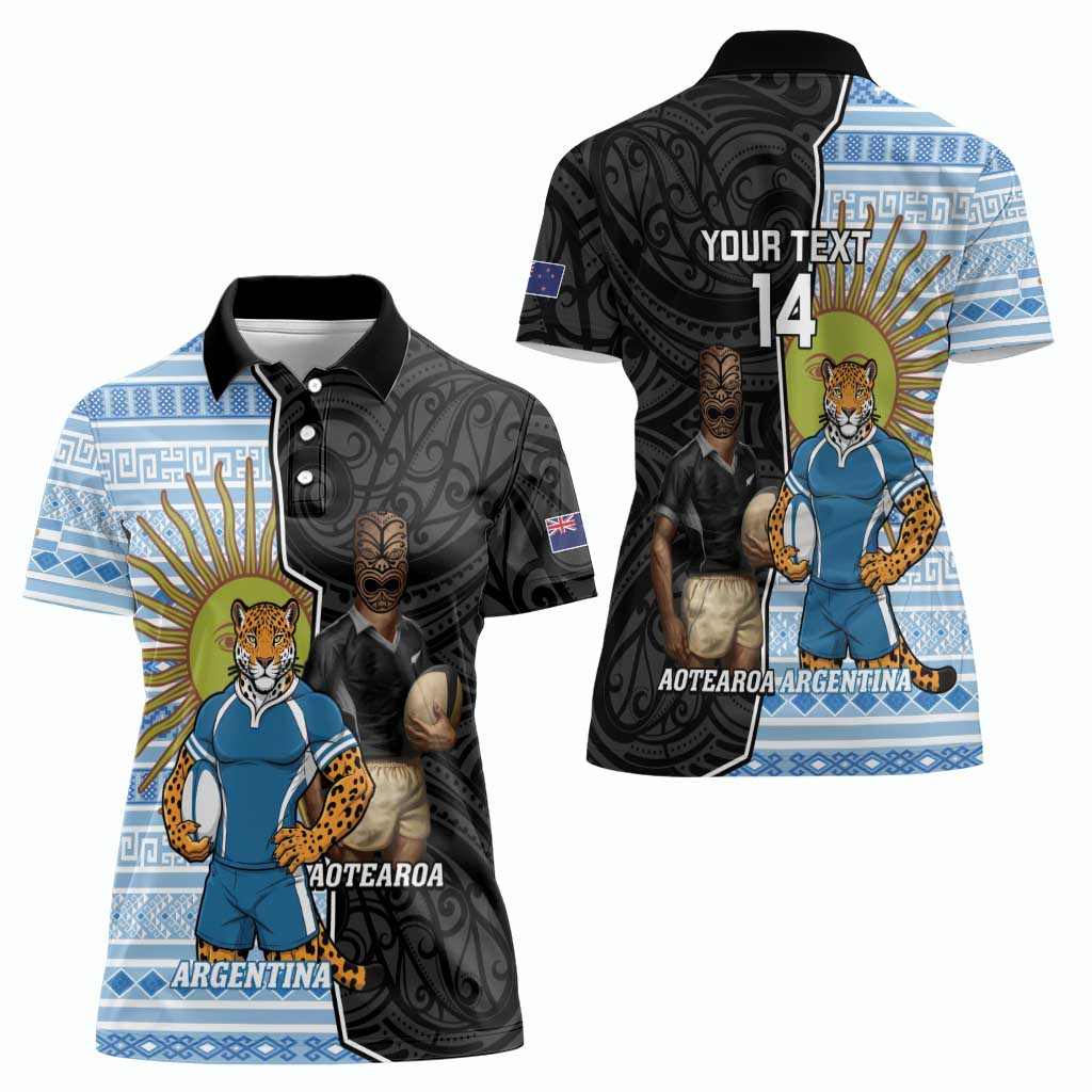 New Zealand Argentina Rugby Custom Women Polo Shirt 2025 Los Pumas All Black Together - Polynesian Pride