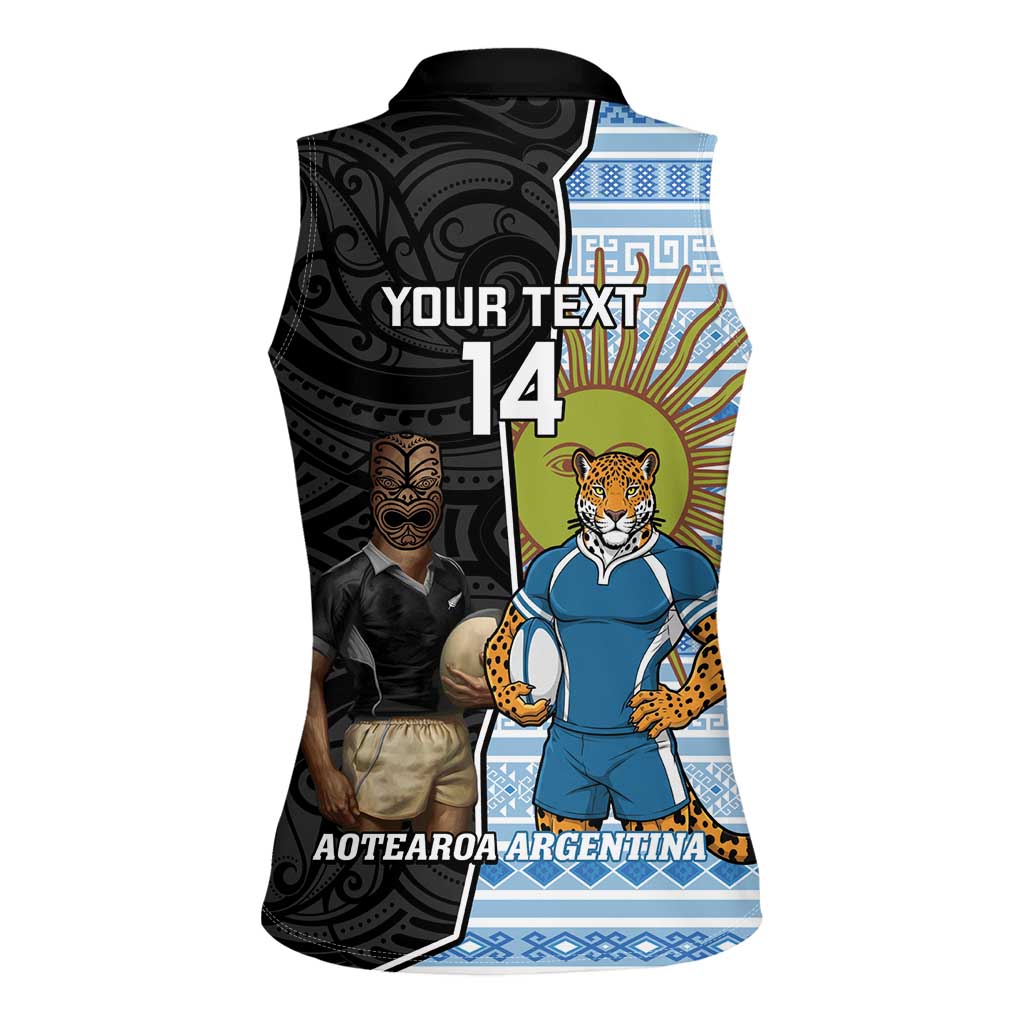 New Zealand Argentina Rugby Custom Women Sleeveless Polo Shirt 2025 Los Pumas All Black Together - Polynesian Pride