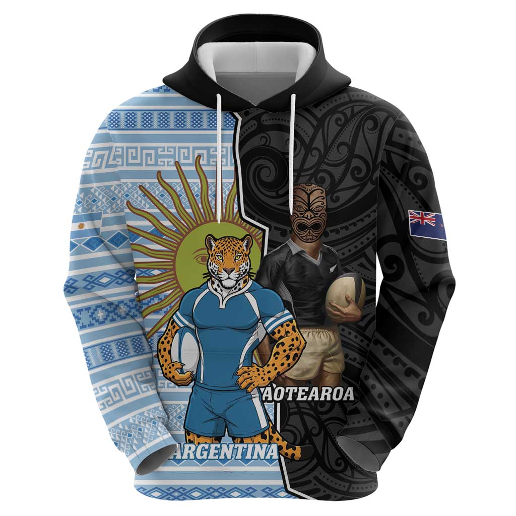 New Zealand Argentina Rugby Custom Zip Hoodie 2025 Los Pumas All Black Together - Polynesian Pride