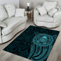 New Zealand Skull Darts Area Rug Aotearoa Maori Chest Tattoo Stylized Teal - Polynesian Pride
