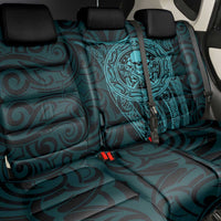 New Zealand Skull Darts Back Car Seat Cover Aotearoa Maori Chest Tattoo Stylized Teal - Polynesian Pride