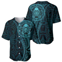 New Zealand Skull Darts Baseball Jersey Aotearoa Maori Chest Tattoo Stylized Teal - Polynesian Pride