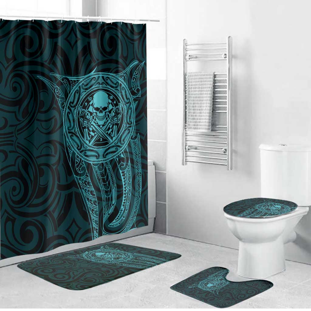 New Zealand Skull Darts Bathroom Set Aotearoa Maori Chest Tattoo Stylized Teal - Polynesian Pride