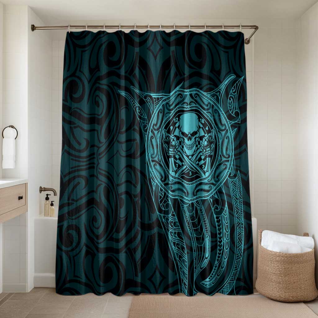 New Zealand Skull Darts Bathroom Set Aotearoa Maori Chest Tattoo Stylized Teal - Polynesian Pride