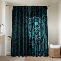 New Zealand Skull Darts Bathroom Set Aotearoa Maori Chest Tattoo Stylized Teal - Polynesian Pride