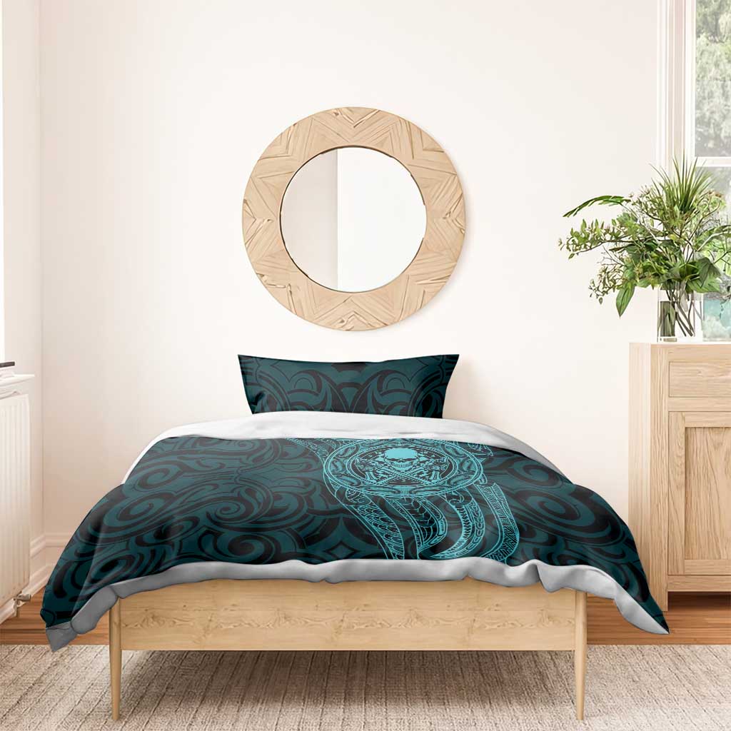 New Zealand Skull Darts Bedding Set Aotearoa Maori Chest Tattoo Stylized Teal - Polynesian Pride