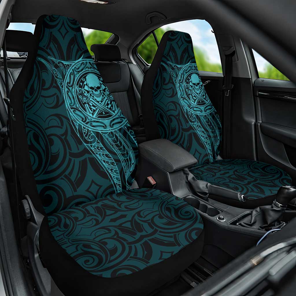 New Zealand Skull Darts Car Seat Cover Aotearoa Maori Chest Tattoo Stylized Teal - Polynesian Pride