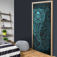 New Zealand Skull Darts Door Cover Aotearoa Maori Chest Tattoo Stylized Teal - Polynesian Pride