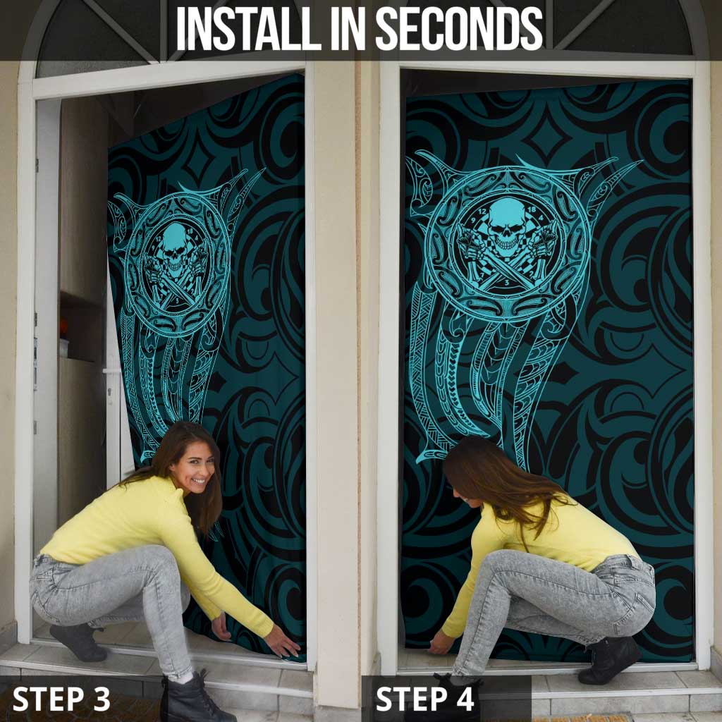 New Zealand Skull Darts Door Cover Aotearoa Maori Chest Tattoo Stylized Teal - Polynesian Pride