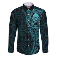 New Zealand Skull Darts Family Matching Tank Maxi Dress and Hawaiian Shirt Aotearoa Maori Chest Tattoo Stylized Teal - Polynesian Pride