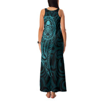 New Zealand Skull Darts Family Matching Tank Maxi Dress and Hawaiian Shirt Aotearoa Maori Chest Tattoo Stylized Teal - Polynesian Pride